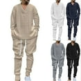 thumbnail image 1 of VBTAPA Winter Outfits for Men Jacquard Knit Lounge Sweatsuit 2 Piece V Neck Pullover Sweater and Jogging Sweatpants Tracksuit Set with Pockets Khaki M, 1 of 9