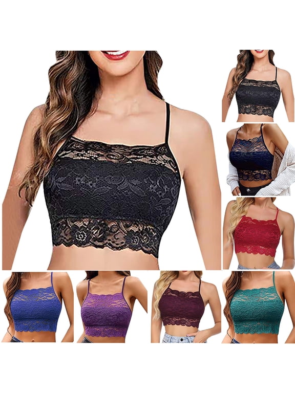 Wireless Lace Bralette for Women Spaghetti Strap Lace Cami Bandeau Bras Slim Basic Camisole Black XXL