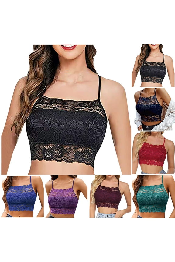 Wireless Lace Bralette for Women Spaghetti Strap Lace Cami Bandeau Bras Slim Basic Camisole Green XL