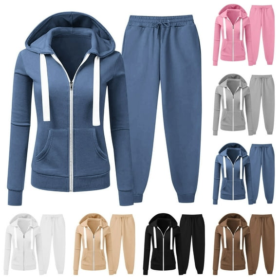 VBTAPA Women 2 Piece Outfits Sweatsuit Zip Up Crop Hoodies Sweatpants Lounge Sweat Set Fall Winter Trendy Clothes Gray XL