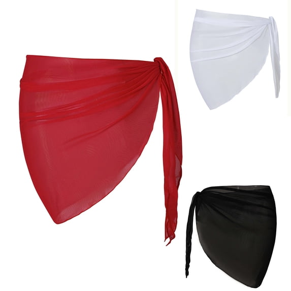 VBTAPA Women Beach Sarong Bathing Suit Wrap Skirt Sheer Bikini Swimsuit Cover Ups for Swimwear Red M