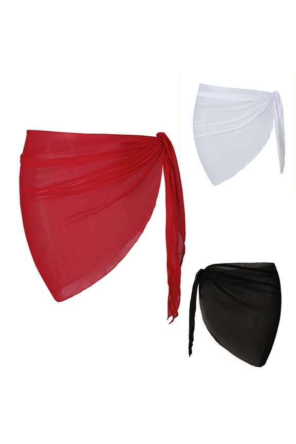 Women Beach Sarong Bathing Suit Wrap Skirt Sheer Bikini Swimsuit Cover Ups for Swimwear White M