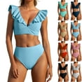 thumbnail image 1 of VBTAPA Women High Waisted Bikini Sets Tummy Control Swimsuits Ruffle Sleeve Two Piece Bathing Suit Deep V Neck Swimwear Clearance Sale Mint Green S, 1 of 8