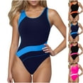 thumbnail image 1 of VBTAPA Women Racerback One Piece Swimsuit Slimming Athletic Training Bathing Suit Full Coverage Color Block Modest Swimwear Limited Time Sales Pink XXL, 1 of 9