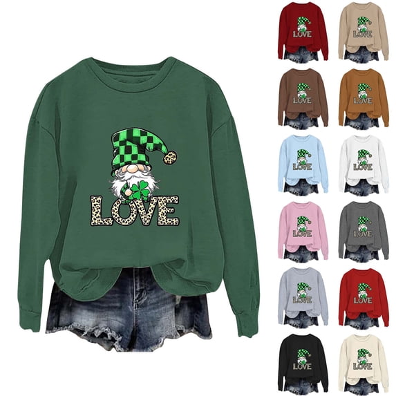 VBTAPA Women St Patricks Day Sweatshirt Crewneck Shamrock Sweatshirt Trendy Casual Long Sleeve Pullover Tops Flash Deals of The Day Green S