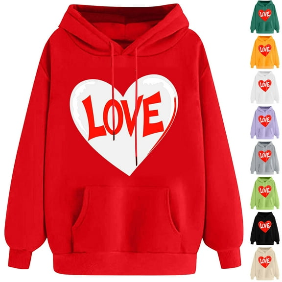 VBTAPA Women Valentines Day Hoodie Girlfriend Hooded Sweatshirt Cute Heart Print Pullover Hoodies with Kangaroo Pocket Yellow M