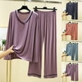thumbnail image 1 of VBTAPA Women's 2 Piece Loungewear Sets Soft Modal Pajama Set V Neck Long Sleeve Shirts and Wide Leg Pants Matching Lounge Set Sky Blue XL, 1 of 4