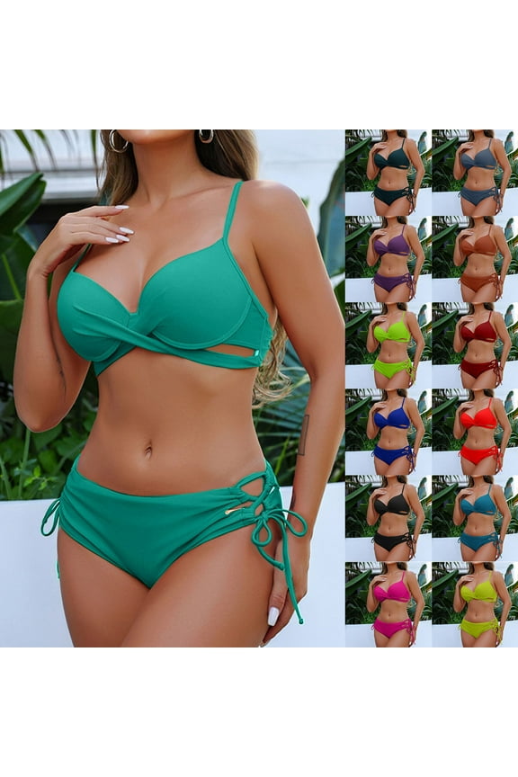 Women's Bikini Sets Two Piece Bathing Suits Criss Cross V Neck Push Up Swimsuits Side Tie Thong Bottom Swimwear Prime Sales of The Day Blue S