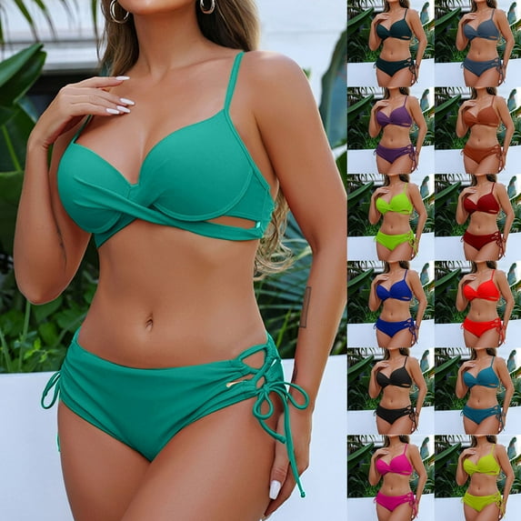 VBTAPA Women's Bikini Sets Two Piece Bathing Suits Criss Cross V Neck Push Up Swimsuits Side Tie Thong Bottom Swimwear Sales of the Day Red L