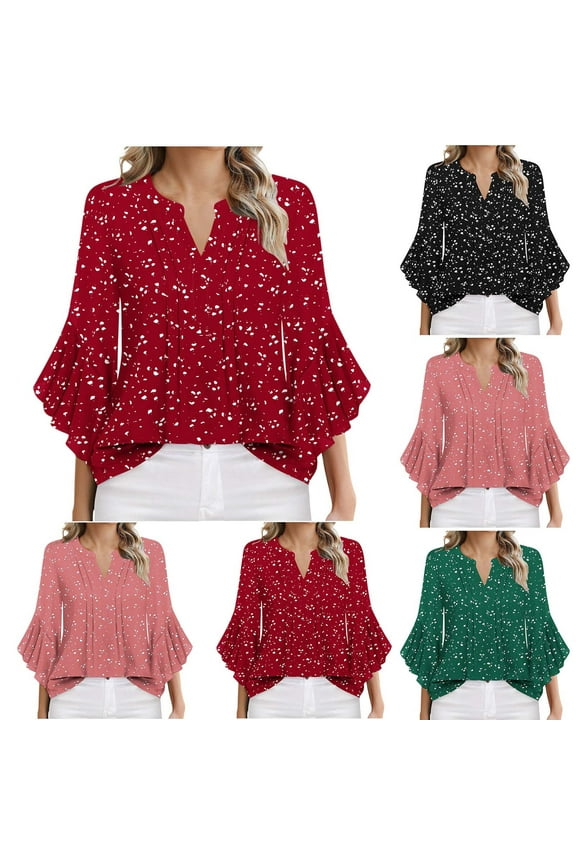 Women's Business Casual Tops 3/4 Sleeve Dressy Floral Blouses Office Work Shirts Sales of Today Black XXL