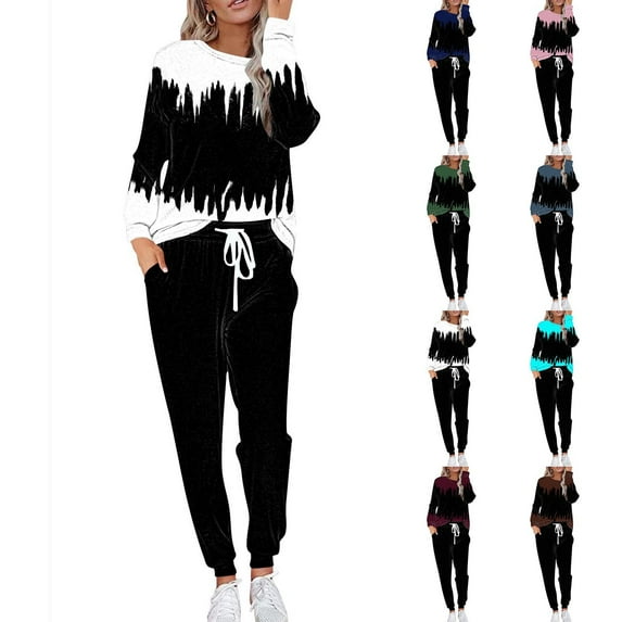 VBTAPA Women's Color Block 2 Piece Tracksuit Crewneck Long Sleeve Tops Jogger Sweatpants Casual Sports Outfits Matching Lounge Sets with Pockets Prime Sales of The Day Brown XXXL