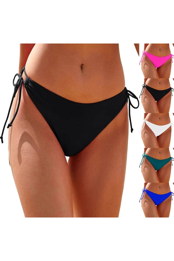 Women's Drawstring Bikini Bottoms Full Coverage Low Waisted Swim Bottom Green M