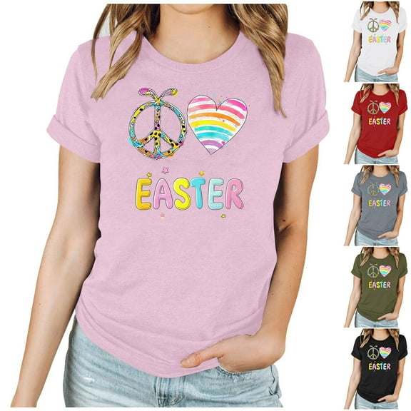 VBTAPA Women's Happy Easter Shirt Funny Bunny T-Shirt Cute Rabbit Graphic Tees Egg Hunt Holiday Party Tops Sales of Today Gray XXL