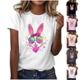 thumbnail image 1 of VBTAPA Women's Happy Easter Shirt Short Sleeve Funny Tops Rabbit Graphic Colored Eggs Print T-Shirts Easter Day Gifts Limited Time Sales Khaki XXL, 1 of 5