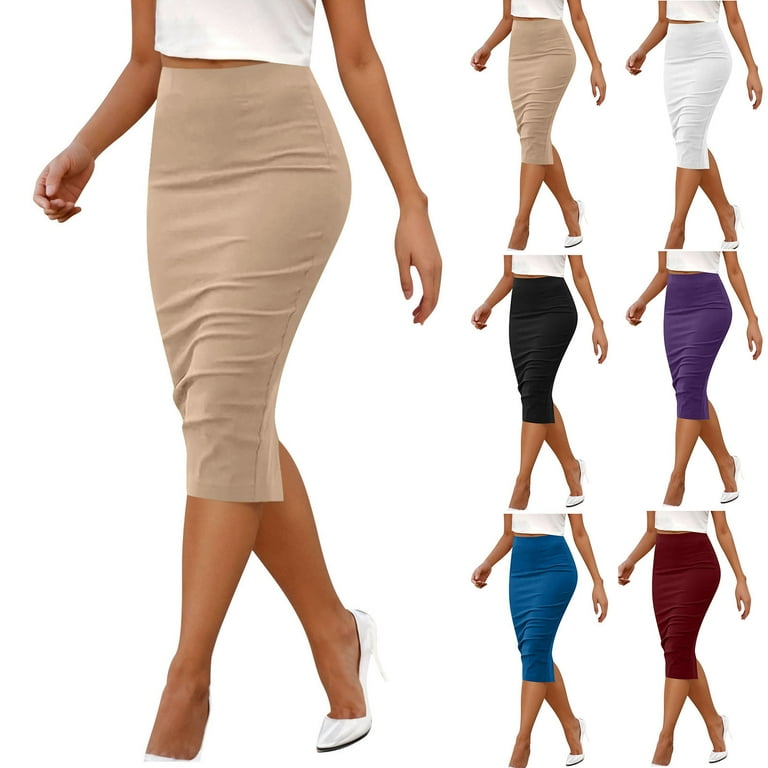 VBTAPA Women's Office Work Pencil Skirt Stretch High Waist Below