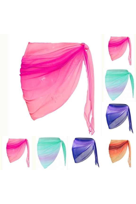 Women's Sheer Mesh Cover up Skirt Trendy Gradient Triangle Shawl Skirts See Through Swimwear Shell Beach Wraps Hot Pink M