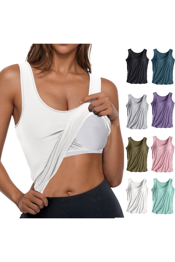 Women's Shelf Bra Camisole Tops Solid Casual Workout Camisole Soft Modal Undershirts Purple M