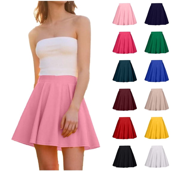 VBTAPA Women's Skirt Basic Mini Skater Skirt 2026 Summer Skirts Stretchable High Waist A-Line Party Club Skirt Light Pink M