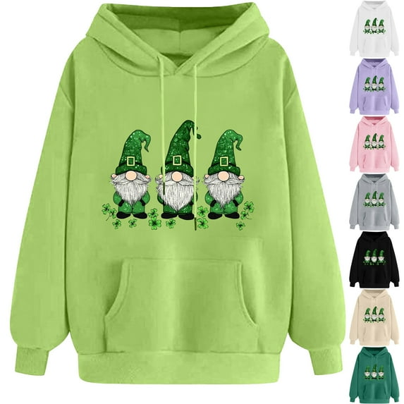 VBTAPA Women's St. Patrick'S Day Flag Shamrock Hooded Sweatshirts Green Irish Clover Long Sleeve Pullover Tops Funny Holiday Hoodies with Kangaroo Pocket Army Green L
