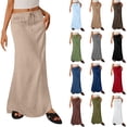 thumbnail image 1 of VBTAPA Women's Summer Linen Maxi Skirt Drawstring Low Waist A Line Casual Skirts Flared Long Skirt Gray S, 1 of 8