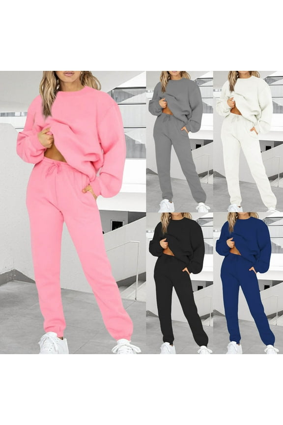 Womens 2 Piece Casual Tracksuit Oversized Crewneck Sweatshirt and Drawstring Waist Sweatpants Set Long Sleeve Fleece Sweatsuit Lounge Jogger Sets with Pockets 90 off Clearance Black L
