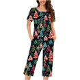 thumbnail image 1 of VBTAPA Womens 2 Piece Lounge Outfits Matching Christmas Pajamas Xmas 3D Printed Short Sleeve Tunic Tops and Wide Leg Capri Pants Sleepwear Set Xmas Gift 2024 on Sale Multicolor#1 L, 1 of 4