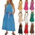 thumbnail image 1 of VBTAPA Womens 2 Piece Outfits Cropped Sleeveless Tank Tops Lounge Sets High Waisted Drawstring Maxi Skirt Matching Sets Pink XXL, 1 of 8