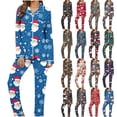 thumbnail image 1 of VBTAPA Womens 2 Piece Pajama Sets 2024 Christma Printed Long Sleeve Button Down Shirts and Pants Matching Lounge Set Xmas Jammies Holiday Sleepwear Black and Friday DealsMulticolor XXL, 1 of 6