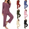 thumbnail image 1 of VBTAPA Womens 2 Piece Pajama Sets Solid Color Pleated Tunic Tops and Pants Matching Lounge Set Loose Comfy Sleepwear Soft Nightwear Army Green L, 1 of 8