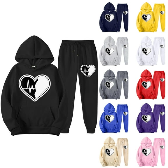 VBTAPA Womens 2 Piece Sweatsuit Love Heart Graphic Pullover Hoodies and Jogger Sweatpants Lounge Track Suits Set Casual Jogging Matching Suits Red XXL
