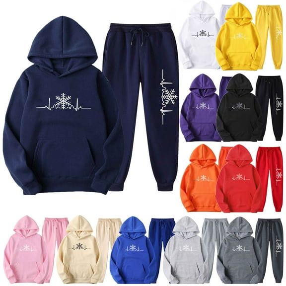 VBTAPA Womens 2 Piece Sweatsuits Set Christmas Snowflake Print Hoodie Tracksuit Fall Winter Casual Jogger Sets Xmas Outfits Gray XL