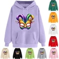 thumbnail image 1 of VBTAPA Womens 2025 Mardi Gras Hoodie Carnival Mask Print Long Sleeve Drawstring Hooded Sweatshirt Trendy Casual Pullover Hoodies Gifts for Teen Girls Army Green XXL, 1 of 6