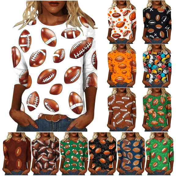 VBTAPA Womens 3/4 Sleeve T Shirts 2025 Fashion Casual Loose Round Neck Tops Football Love Heart Graphic Tees Plus Size Going Out Blouse Tee on Sale Multicolor XL