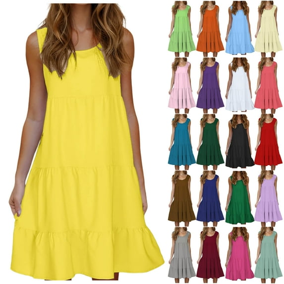 VBTAPA Womens Casual Summer Dresses Sleeveless Crewneck Sundress Swing Tank Dress Flowy A Line Midi Dresses Prime Sales Mint Pink XXL