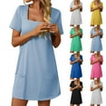 thumbnail image 1 of VBTAPA Womens Casual Summer Dresses Soft Cotton Tshirt Dress Square Neck Short Sleeve Mini Dresses with Pockets on Sale Green XXL, 1 of 7
