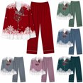 thumbnail image 1 of VBTAPA Womens Christmas Pajama Sets Sequin Wine Glass Printed Long Sleeve Button Down Shirt Wide Leg Pants 2 Piece Comfy Loungewear Set Xmas Holiday Sleepwear Daily Deals Army Green XXL, 1 of 5