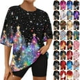 thumbnail image 1 of VBTAPA Womens Christmas Pajamas Shorts Set Xmas Snowflake Printed Short Sleeve T-shirt with Shorts Matching Lounge Pj Sets 2 Piece Holiday Sleepwear D-Multicolor#1 XL, 1 of 8