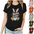 thumbnail image 1 of VBTAPA Womens Easter T-shirts Funny Cute Bunny Eggs Print Round Neck Short Sleeve Tops Novelty Holiday Graphic Tees Big Sales Today Black L, 1 of 6