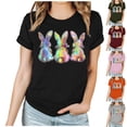 thumbnail image 1 of VBTAPA Womens Easter T-shirts Funny Cute Bunny Eggs Print Round Neck Short Sleeve Tops Novelty Holiday Graphic Tees Sales of Today Pink XL, 1 of 6