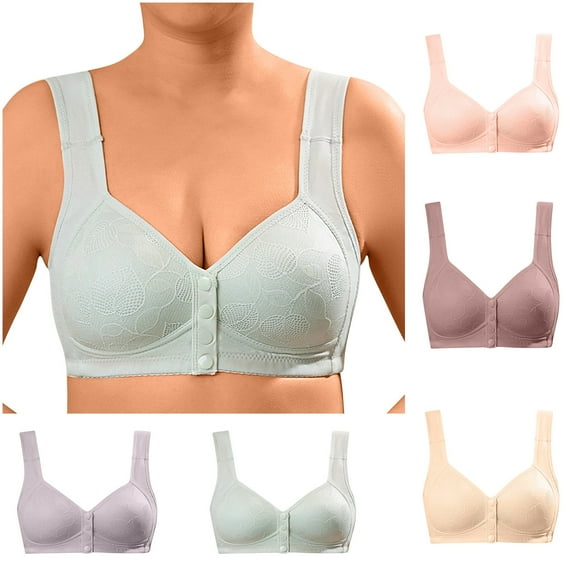 VBTAPA Womens Front Snap Closure Bra Full Coverage Push Up Bras Plus Size Wireless Seamless Brassiere Comfort Everyday Bras for Older Women Purple 44
