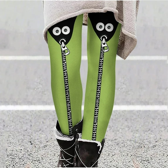 VBTAPA Womens Halloween Leggings 2024 Trendy Novelty 3D Printed High Waisted Stretch Yoga Running Pants Novelty Holiday Party Tights Buttery Soft Ankle Length Leggings Daily Deals Green XL
