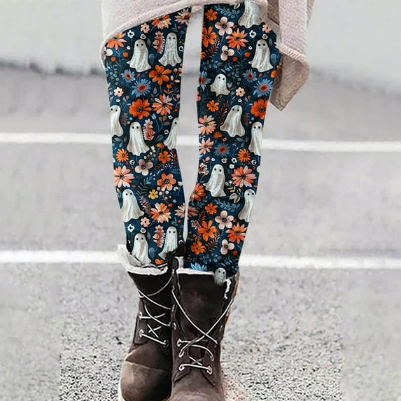 VBTAPA Womens Halloween Leggings Novelty Holiday Party Tights Funny Cute Printed High Waist Stretch Yoga Running Pants Buttery Soft Ankle Length Leggings Clearance Sales Green L