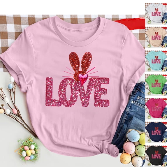VBTAPA Womens Happy Easter Day Shirt Funny Bunny Eggs Graphic Short Sleeve Tee Spring Summer Casual Christian Tops Flash Sales of The Day Black XXXL