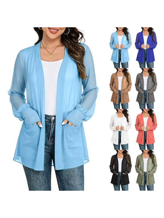 VBTAPA Womens Kimono Cardigans Chiffon Beach Cover ups Lantern Long Sleeve Casual Loose Capes Open Front Cardigan See Through Outerwear Coat 2026 Gray XXL