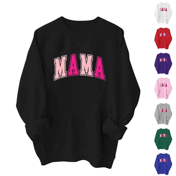 VBTAPA Womens Mama Sweatshirt Loose Casual Long Sleeve Crew Neck Pullover Shirts Spring Outfits 2025 New Clothes Black L