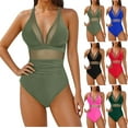 thumbnail image 1 of VBTAPA Womens One Piece Swimsuits Tummy Control V Neck Bathing Suits Sheer Mesh Swim Suits Full Coverage Swim Suit for Women Clearance Sale Army Green S, 1 of 5