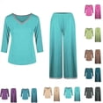 thumbnail image 1 of VBTAPA Womens Pajama Sets 2 Piece Loungewear Long Sleeve V Neck Top and Elastic Waist Long Pants Matching Pjs Set Solid Color Lounge Sets with Pockets Purple XL, 1 of 4