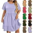thumbnail image 1 of VBTAPA Womens Plus Size Dresses Short Sleeve Ruffle Mini Dress Summer Casual Vacation Dresses Wine XXXXL, 1 of 8