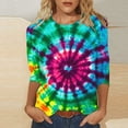 thumbnail image 1 of VBTAPA Womens Plus Size Tops 3/4 Sleeve Crewneck T-shirt Casual Workout Tie Dye Graphic Tee Shirts Lightweight Going Out Blouse Big Sales Today Multicolor M, 1 of 5