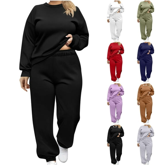 VBTAPA Womens Plus Size Track Suit Oversized Crewneck Sweatshirt and Jogging Sweatpants Sweatsuits 2 Piece Set with Pockets Army Green XXXXXL
